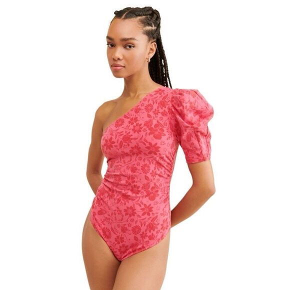NWT FREE PEOPLE One Shoulder Floral Print Bodysuit size M - Picture 2 of 9